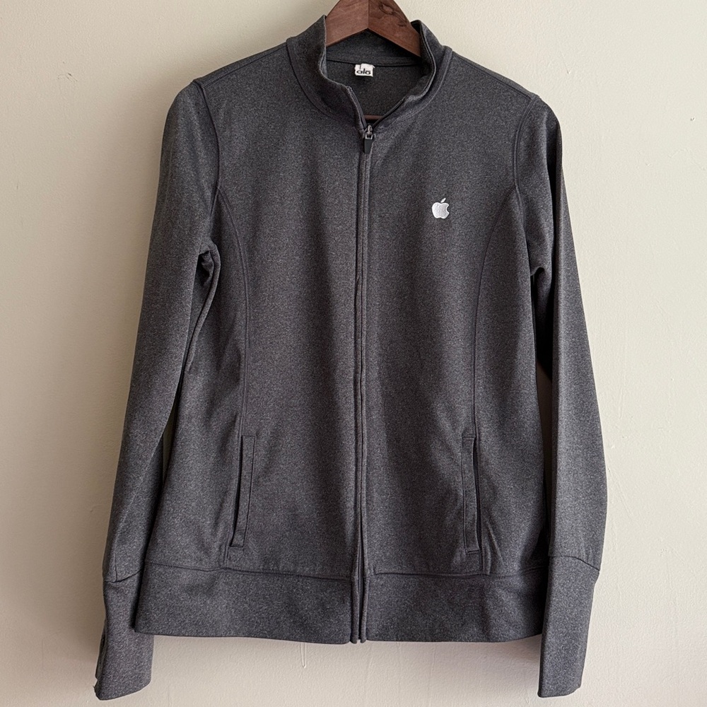 Alo Yoga Charcoal Gray Full Zipper Track Jacket Coat Large with Apple Logo